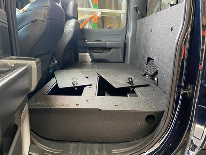 GOOSE GEAR Ford Super Duty Ford - F250-F350 - 2023-Present - 5th Gen. Crew Cab - Second Row Seat Delete Plate System with Factory B&O Subwoofer Center Wall with Exterior Port - 1210-GGR-SH