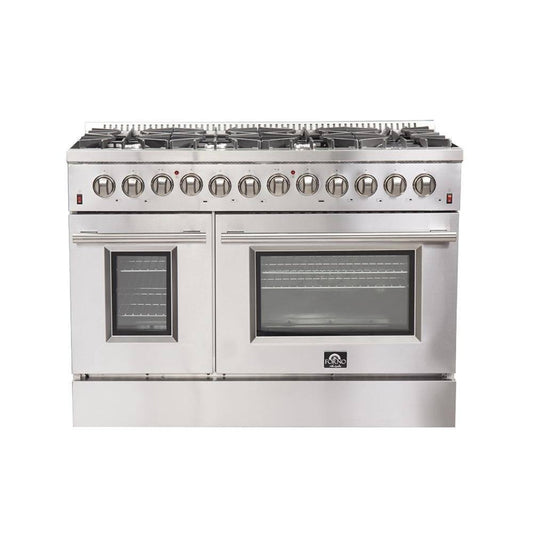 Forno 3-Piece Appliance Package - 48-Inch Dual Fuel Range, French Door Refrigerator, and Dishwasher in Stainless Steel - AP3-6156-48
