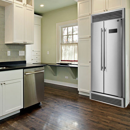 Forno 33-Inch Salerno Side-by-Side Counter Depth Refrigerator 15.6 Cu. Ft. in Stainless Steel with Professional Handle & 4” Decorative Grille  - FFRBI1805-37SG