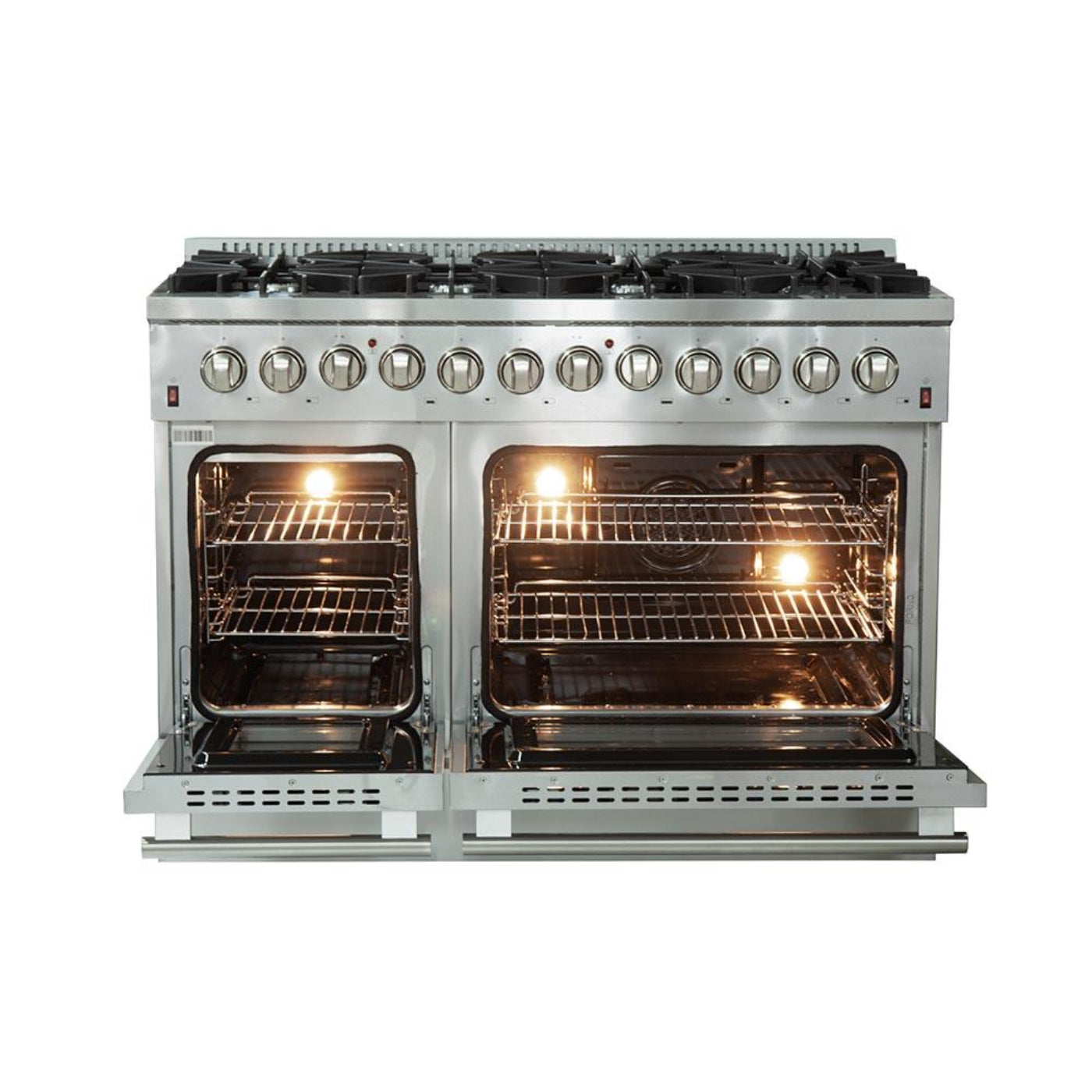 Forno 4-Piece Appliance Package - 48-Inch Dual Fuel Range, Refrigerator, 24-Inch Microwave Drawer, & 3-Rack Dishwasher in Stainless Steel - AP4-6156-48-MWD
