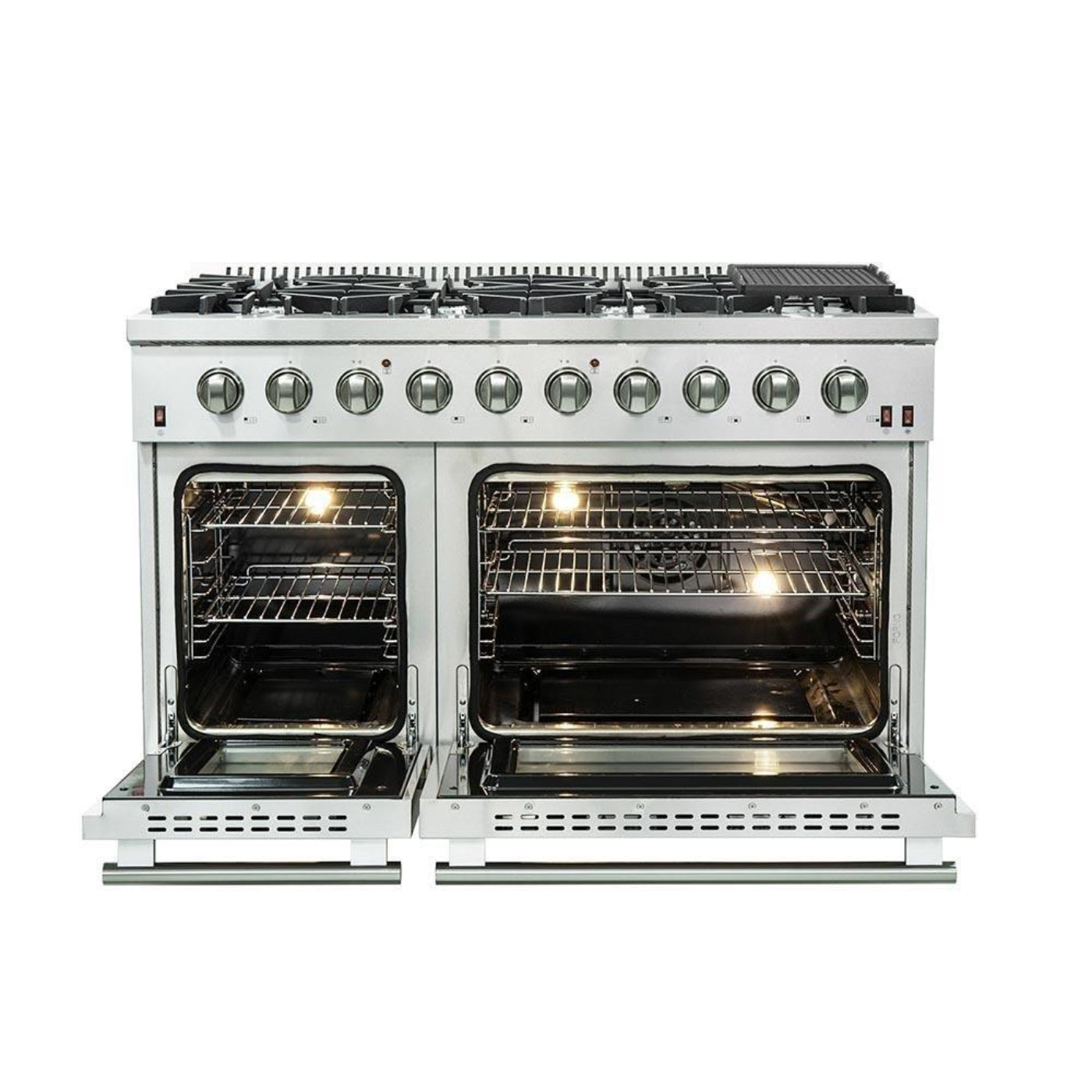 Forno 4-Piece Appliance Package - 48-Inch Gas Range, Refrigerator, 24-Inch Microwave Oven, & 3-Rack Dishwasher in Stainless Steel - AP4-6244-48-MWO