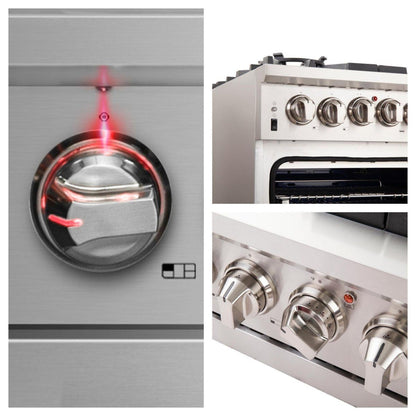 Forno 4-Piece Pro Appliance Package - 48-Inch Gas Range, Premium Hood, French Door Refrigerator, and Dishwasher in Stainless Steel - AP4-6260-48