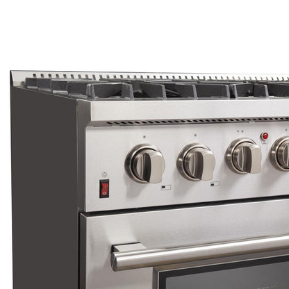 Forno 5-Piece Appliance Package - 36-Inch Dual Fuel Range, Refrigerator, Wall Mount Hood with Backsplash, 24-Inch Microwave Oven, & 3-Rack Dishwasher in Stainless Steel - AP5-6156-36-MWO