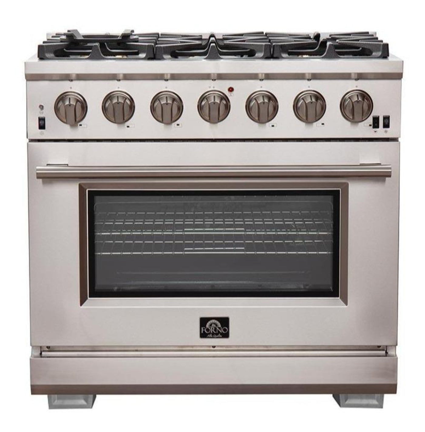 Forno 5-Piece Pro Appliance Package - 36-Inch Gas Range, Refrigerator, Wall Mount Hood, 24-Inch Microwave Oven, & 3-Rack Dishwasher in Stainless Steel - APR5-6260-36-H-MWO