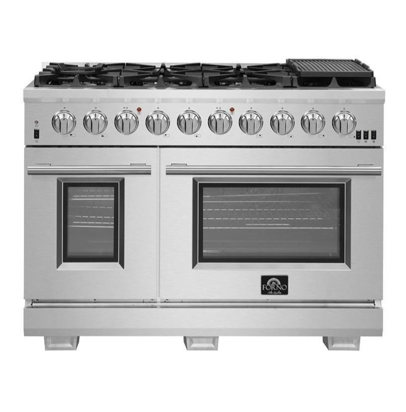 Forno 5-Piece Pro Appliance Package - 48-Inch Gas Range, Refrigerator, Wall Mount Hood with Backsplash, 24-Inch Microwave Oven, & 3-Rack Dishwasher in Stainless Steel - AP5-6260-48-MWO