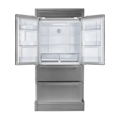 Forno Moena 36 Inch Built-in French Door Stainless Steel Refrigerator, 19.2 CU. FT. 40 Inch Wide with Modern Decorative Grill Kitchen and Ice Maker - FFRBI1820-40MG