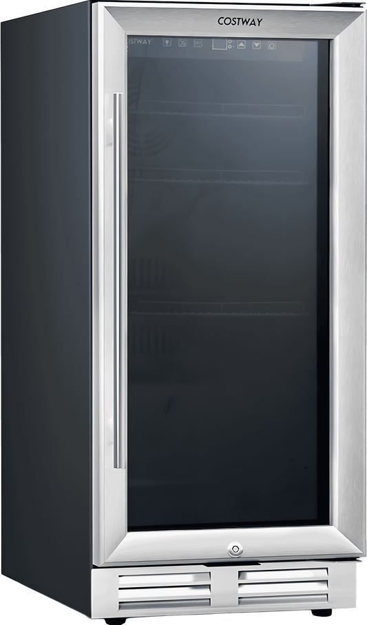 Costway Beverage Refrigerator 15" 100 Can Built-in/Freestanding with Adjustable Temp and Shelf New - FP10126US-SL