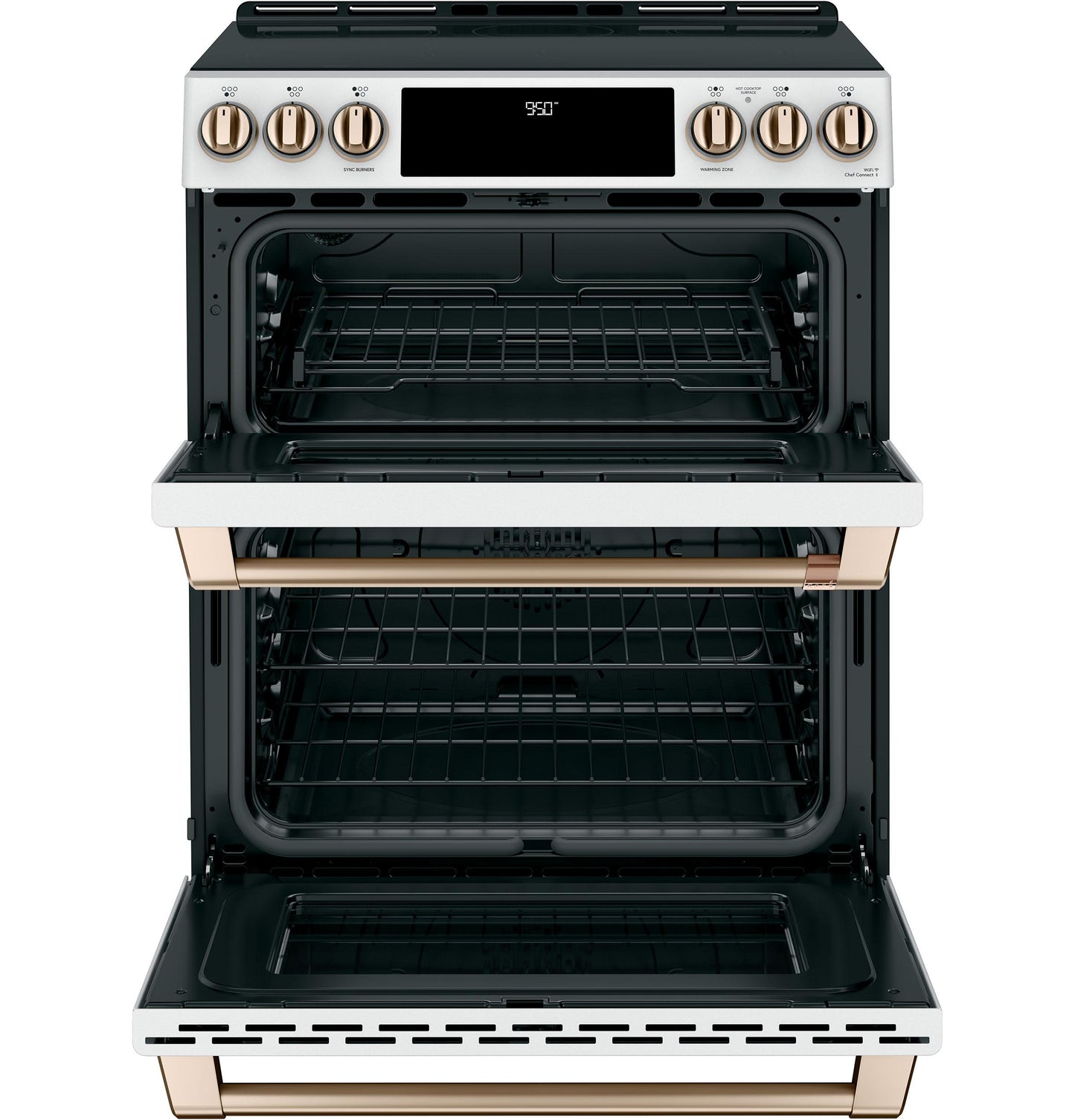 CAFE  30" Smart Slide-In, Front-Control, Induction and Convection Double-Oven Range White - CHS950P4MW2