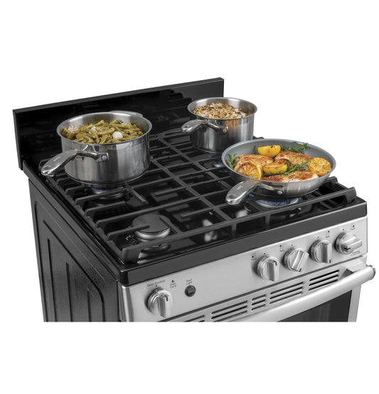 GE APPLIANCES 24" Steam Clean Free-Standing/Slide-in Gas Range Black On Stainless - JGAS640RMSS