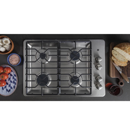 GE APPLIANCES 30" Built-In Gas Cooktop with Dishwasher-Safe Grates in Stainless Steel - JGP3030SLSS