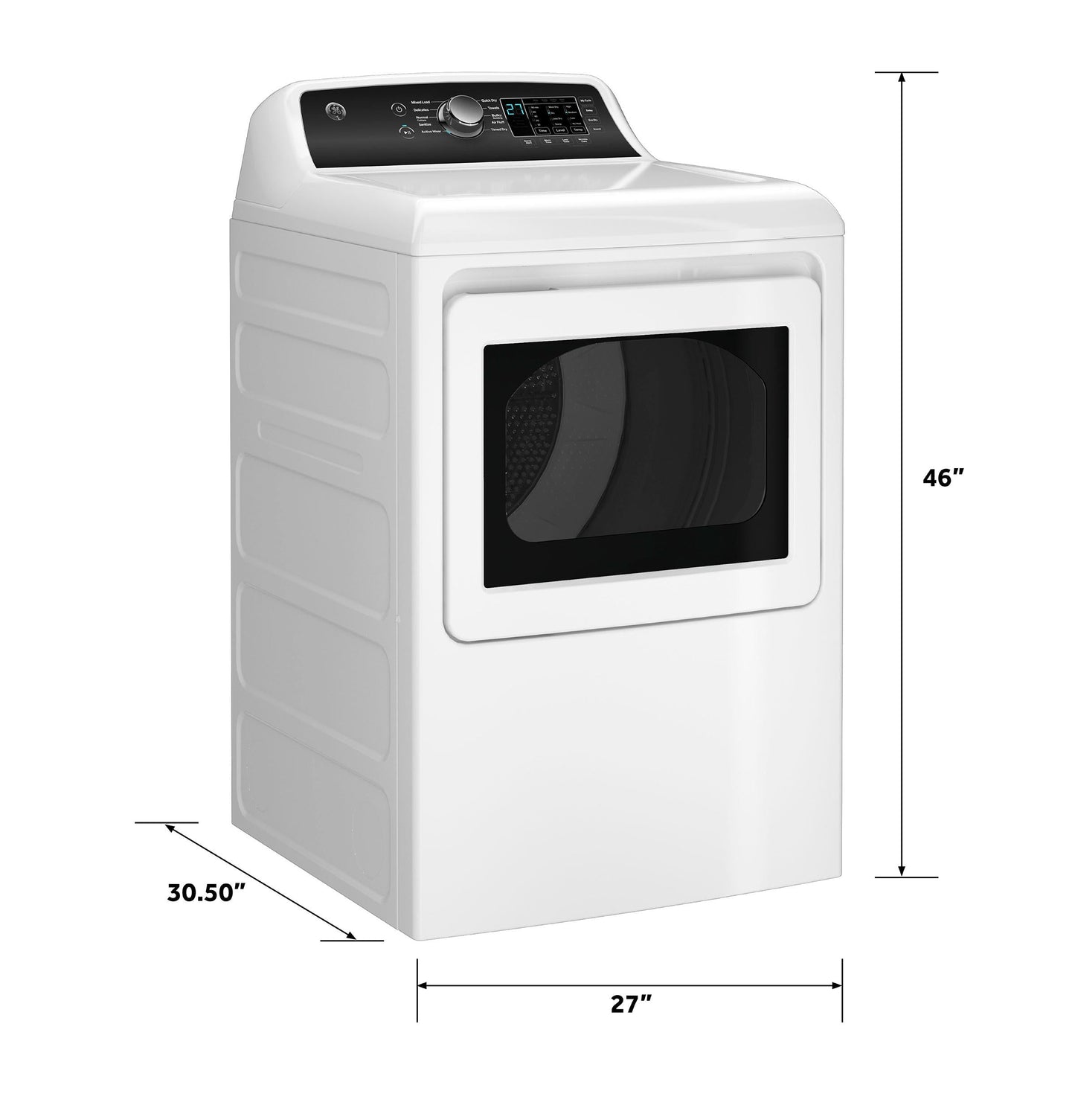 GE APPLIANCES GTD58EBSVWS GE 7.4 cu. ft. Capacity Electric Dryer with Up To 120 ft. Venting and Sensor Dry Black On White - GTD58EBSVWS