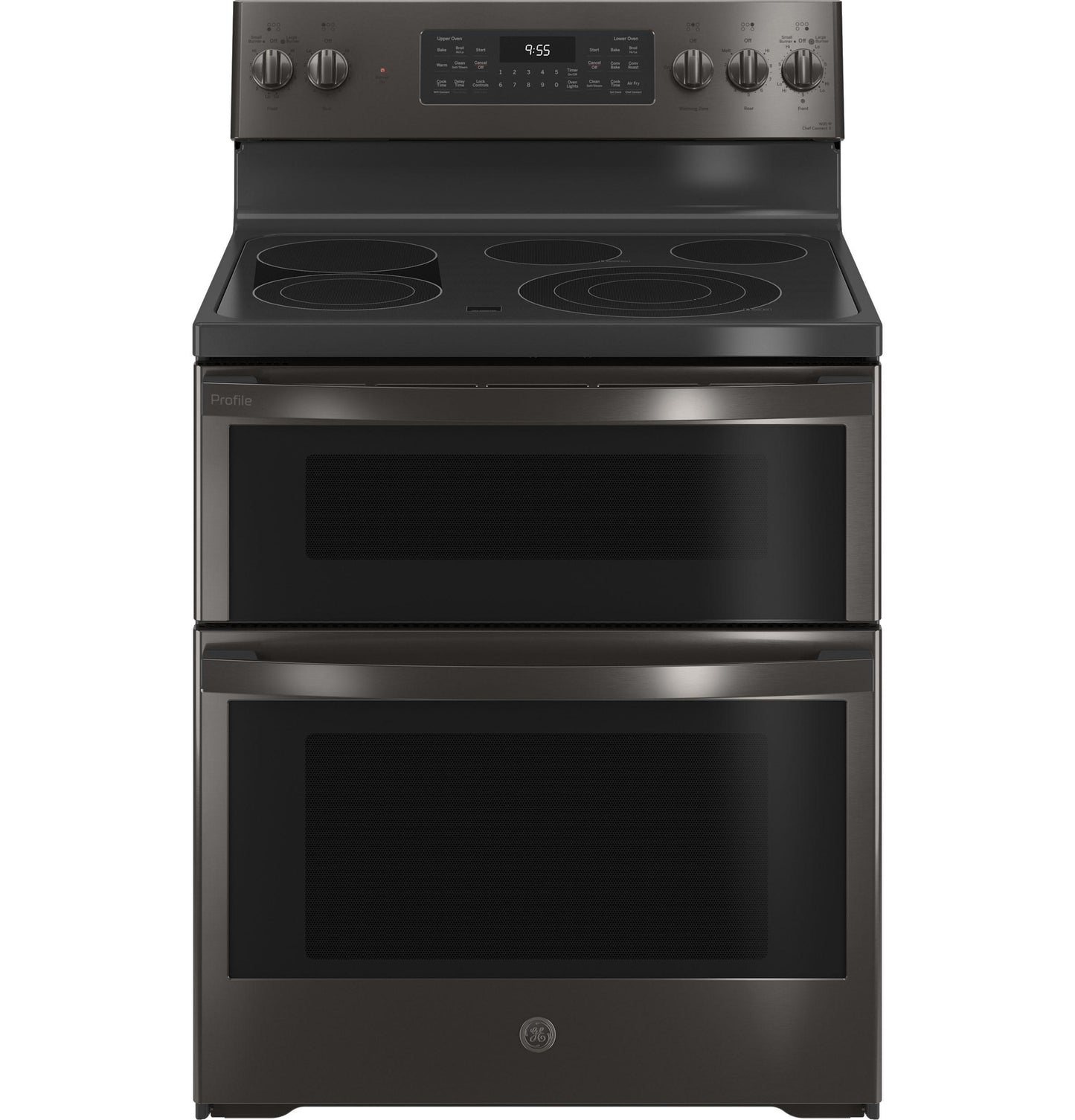 GE APPLIANCES GE Profile 30" Smart Free-Standing Electric Double Oven Convection Range with No Preheat Air Fry Black in Stainless Steel - PB965BPTS