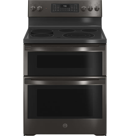 GE APPLIANCES GE Profile 30" Smart Free-Standing Electric Double Oven Convection Range with No Preheat Air Fry Black in Stainless Steel - PB965BPTS