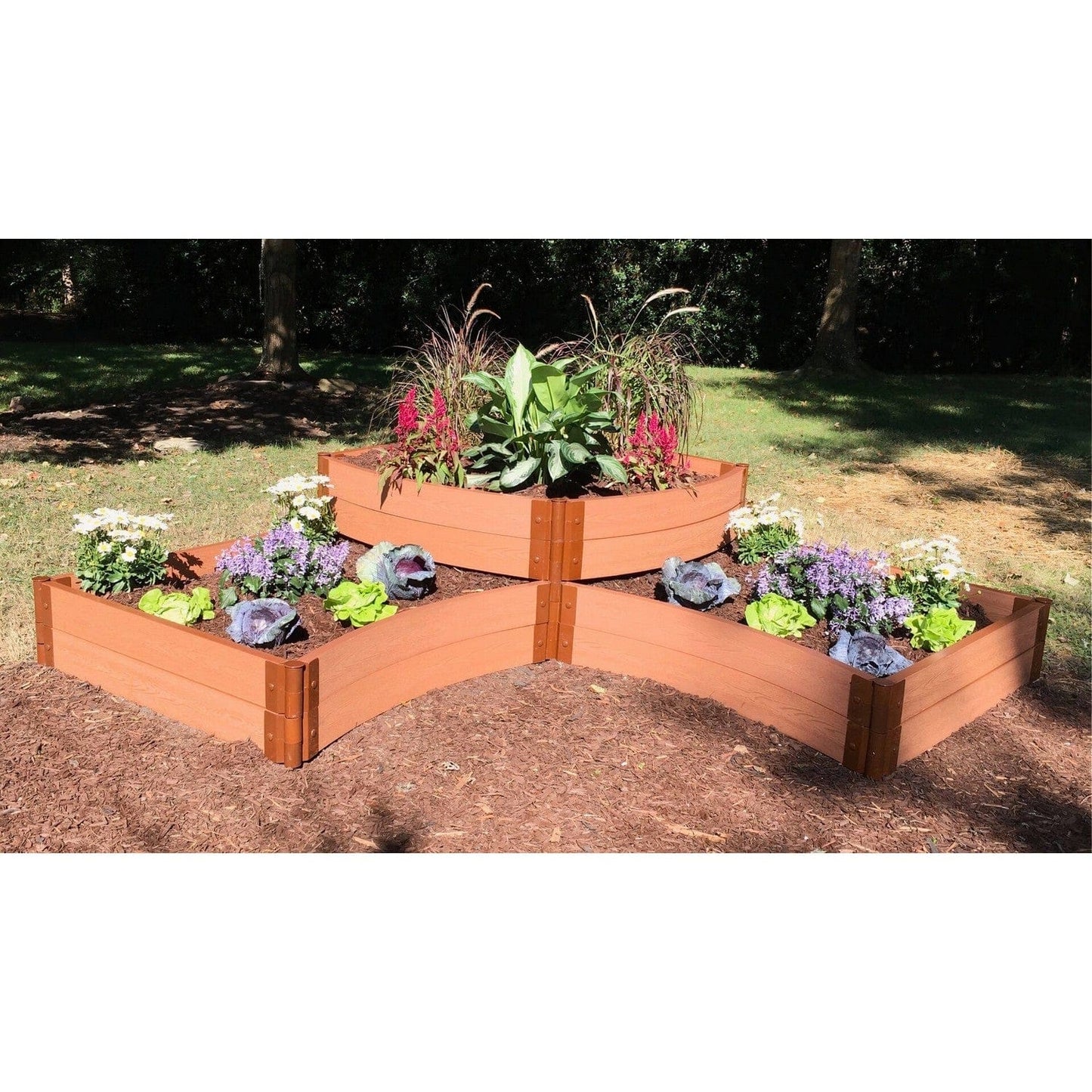 Frame It All | Tool-Free Teardrop Curved Corner Raised Garden Bed 2-Tier 8' X 8' X 11" - Classic Sienna - 2" Profile - 800002009