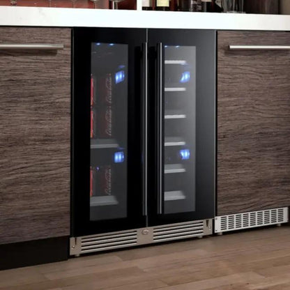 XO APPLIANCE XOU24BWDDGB 24" Beverage/Wine Double Door Black Glass Black - XOU24BWDDGB