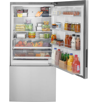 GE APPLIANCES GBE17HYRFS GE® ENERGY STAR® 17.7 Cu. Ft. Counter-Depth Bottom-Freezer Refrigerator in Stainless Steel - GBE17HYRFS
