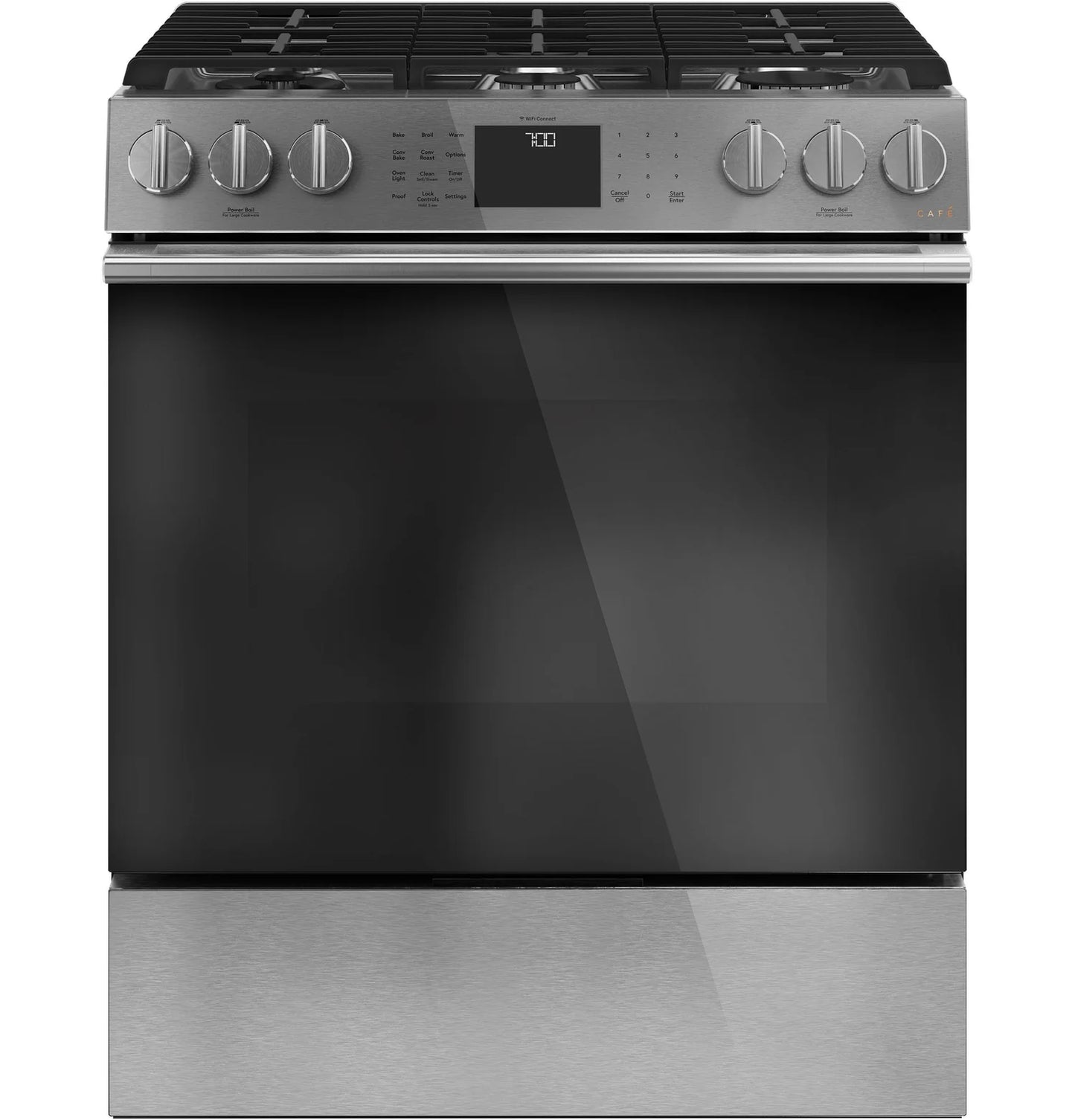 CAF CAFé30" Smart Slide-In, Front-Control, Gas Range with Convection Oven in Platinum Glass Gray - E CGS700M2NS5