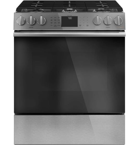 CAF CAFé30" Smart Slide-In, Front-Control, Gas Range with Convection Oven in Platinum Glass Gray - E CGS700M2NS5