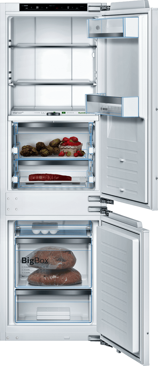 BOSCH B09IB91NSP 800 Series, built-in fridge-freezer with freezer at bottom, soft close flat hinge Custom Panel Ready - B09IB91NSP