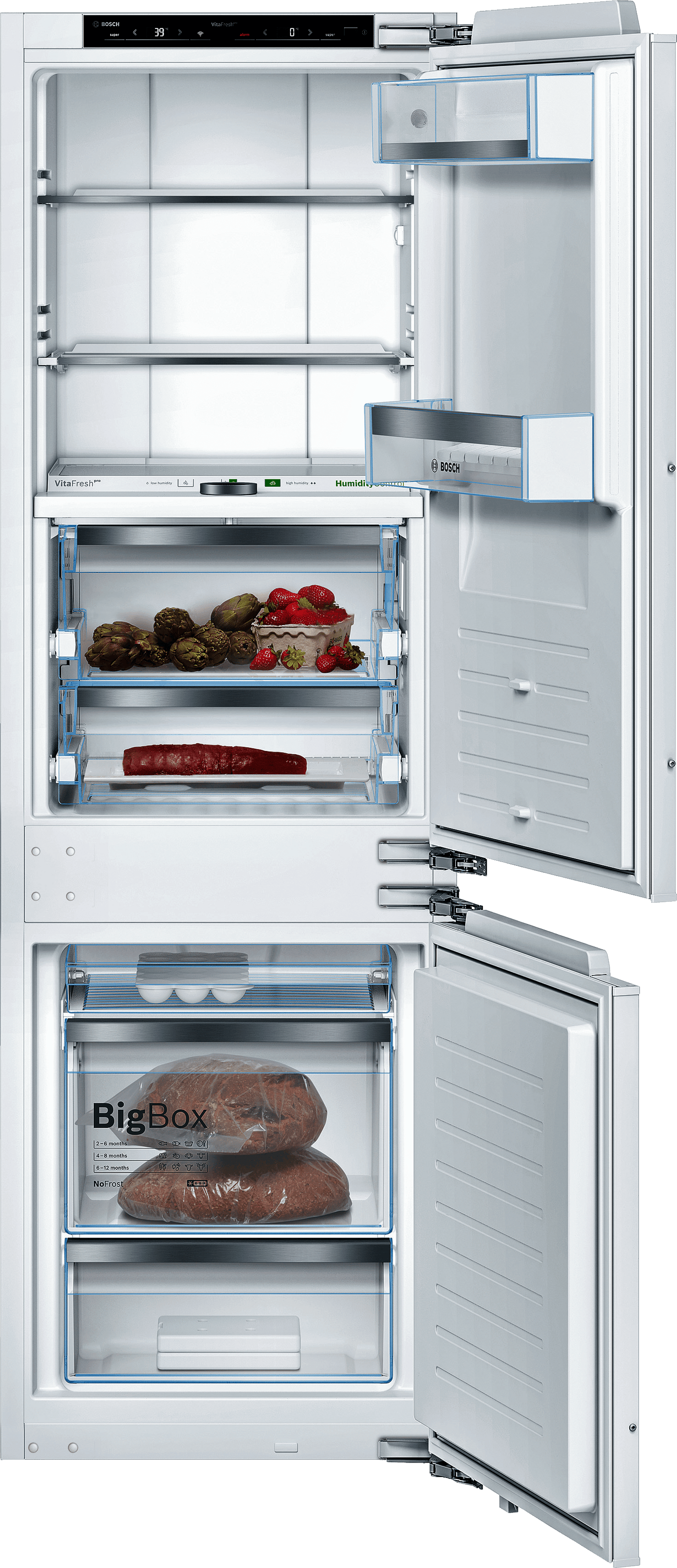 BOSCH B09IB91NSP 800 Series, built-in fridge-freezer with freezer at bottom, soft close flat hinge Custom Panel Ready - B09IB91NSP