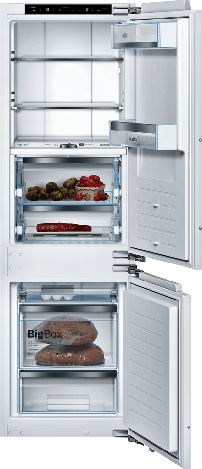 BOSCH B09IB91NSP 800 Series, built-in fridge-freezer with freezer at bottom, soft close flat hinge Custom Panel Ready - B09IB91NSP