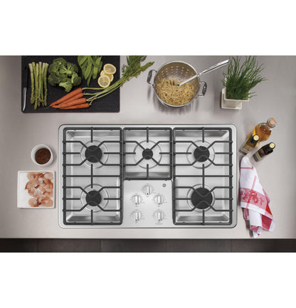 GE APPLIANCES 36" Built-In Gas Cooktop with Dishwasher-Safe Grates in Stainless Steel - JGP3036SLSS