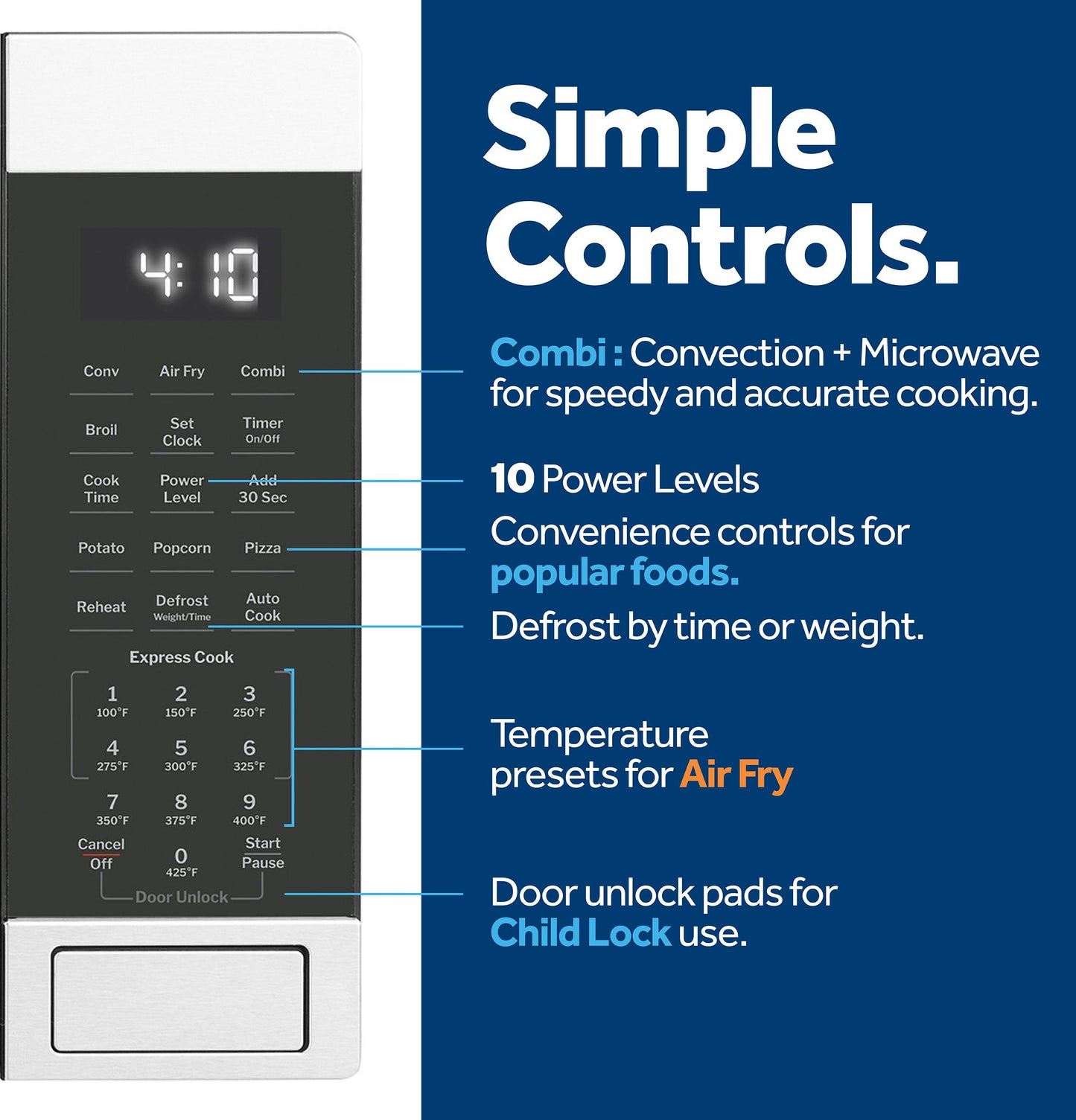 GE APPLIANCES GCST10A1WSS GE® 1.0 Cu. Ft. Capacity Countertop Convection Microwave Oven with Air Fry in Stainless Steel - GCST10A1WSS