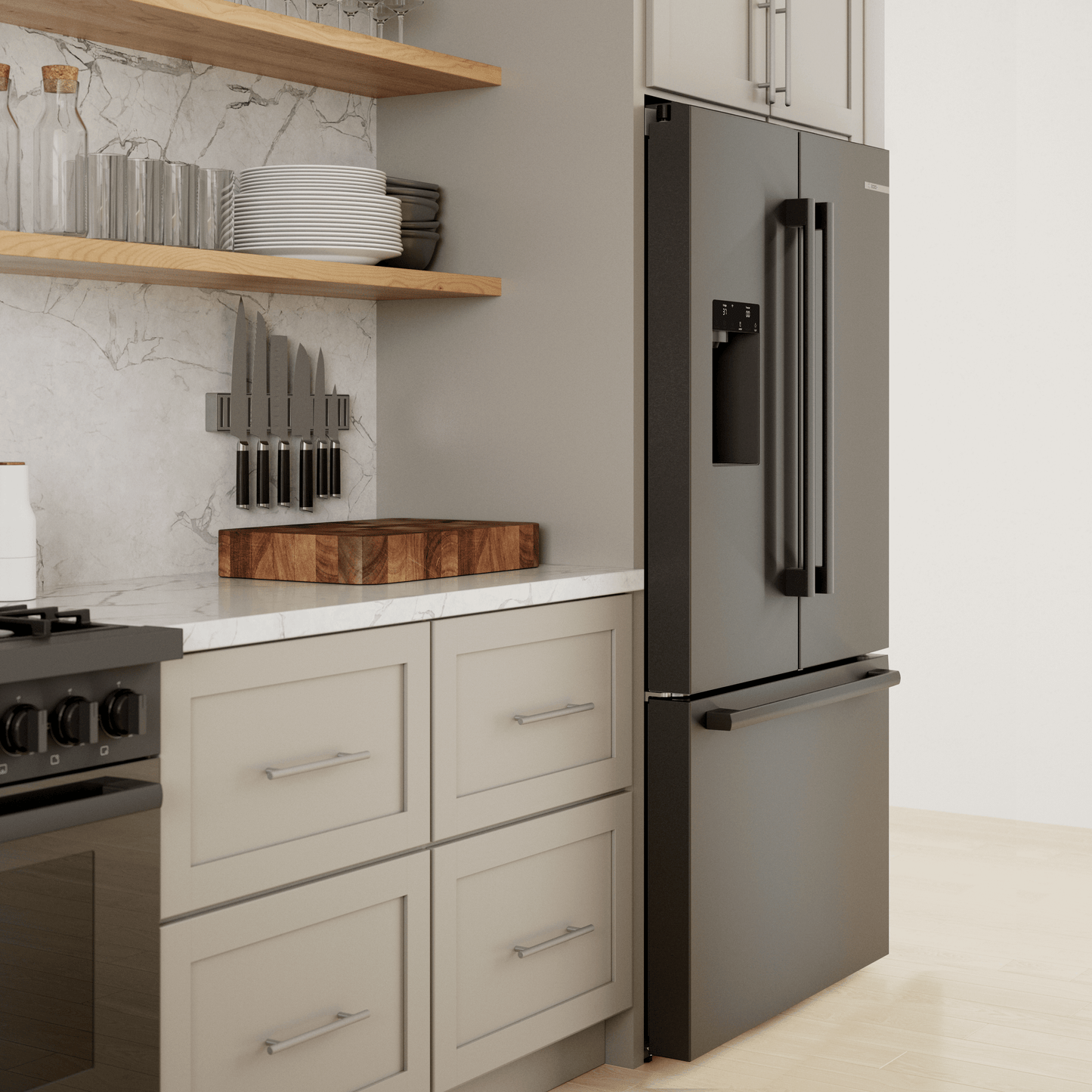 BOSCH B36CD52SNB 500 Series, French Door Bottom freezer, multi door, 36'', Black inox-antifingerprint, Total No Frost Black in Stainless Steel - B36CD52SNB