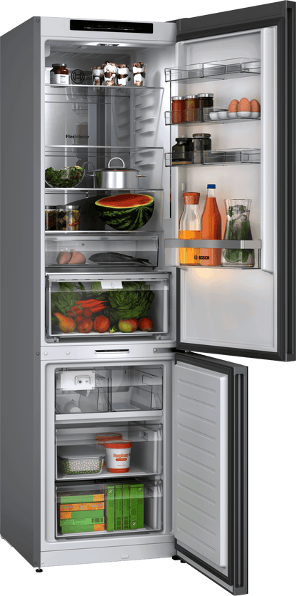 BOSCH B24CB80ESW 800 Series, free-standing fridge-freezer with freezer at bottom, glass door, 24'', White, Total No Frost White - B24CB80ESW