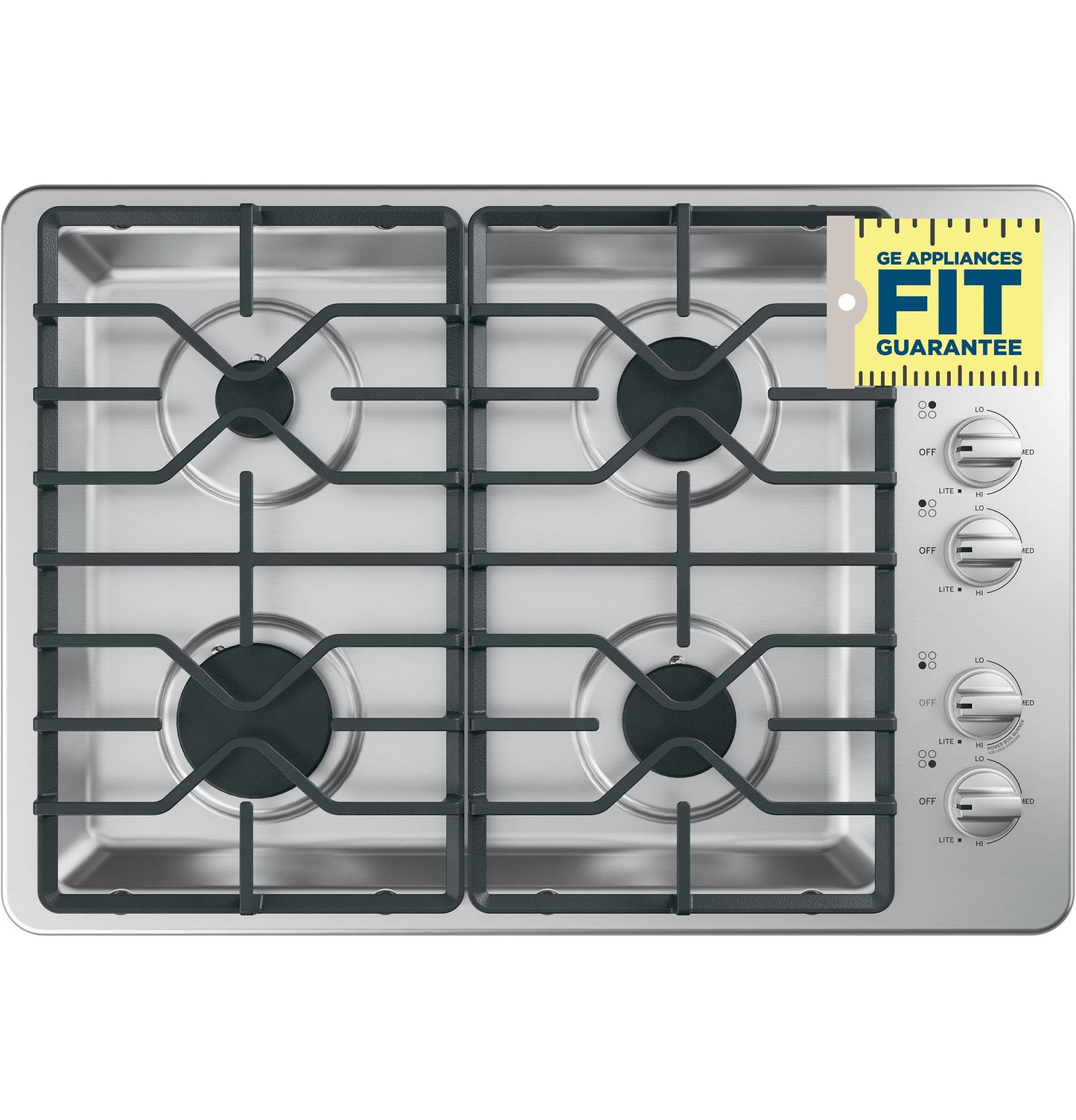 GE APPLIANCES 30" Built-In Gas Cooktop with Dishwasher-Safe Grates in Stainless Steel - JGP3030SLSS