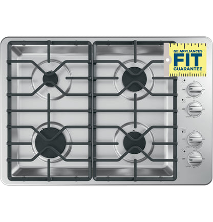 GE APPLIANCES 30" Built-In Gas Cooktop with Dishwasher-Safe Grates in Stainless Steel - JGP3030SLSS