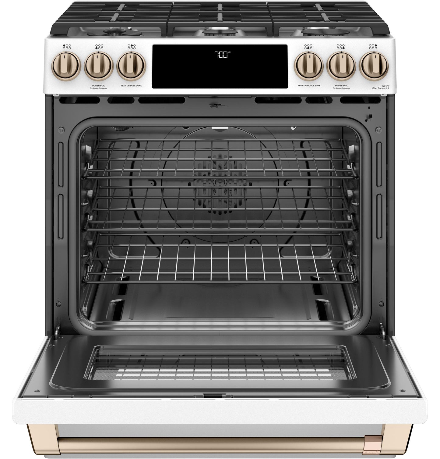 CAFE 30" Smart Slide-In, Front-Control, Gas Range with Convection Oven White - CGS700P4MW2