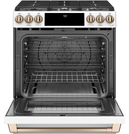 CAFE 30" Smart Slide-In, Front-Control, Gas Range with Convection Oven White - CGS700P4MW2