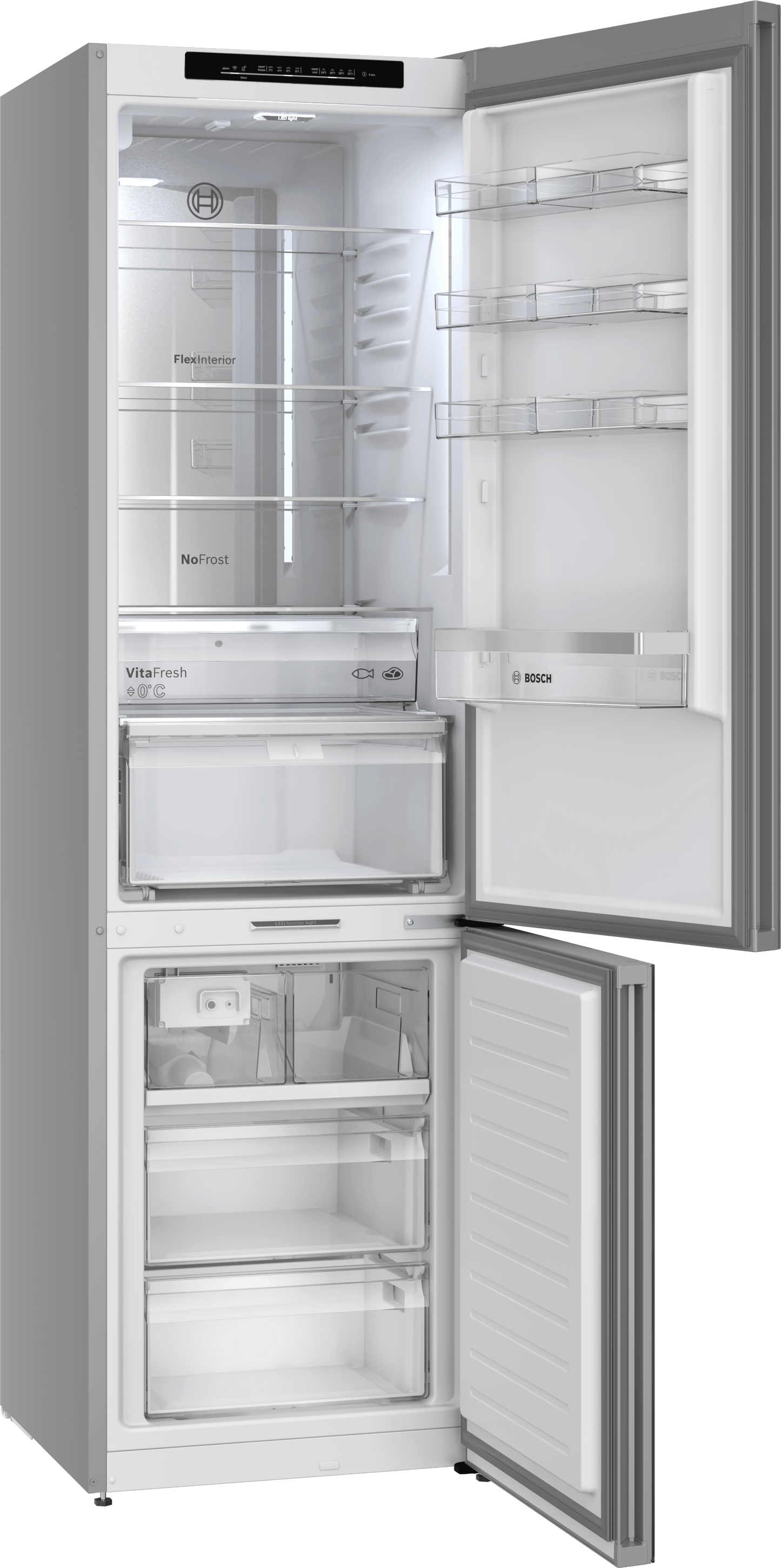 BOSCH B24CB80ESW 800 Series, free-standing fridge-freezer with freezer at bottom, glass door, 24'', White, Total No Frost White - B24CB80ESW