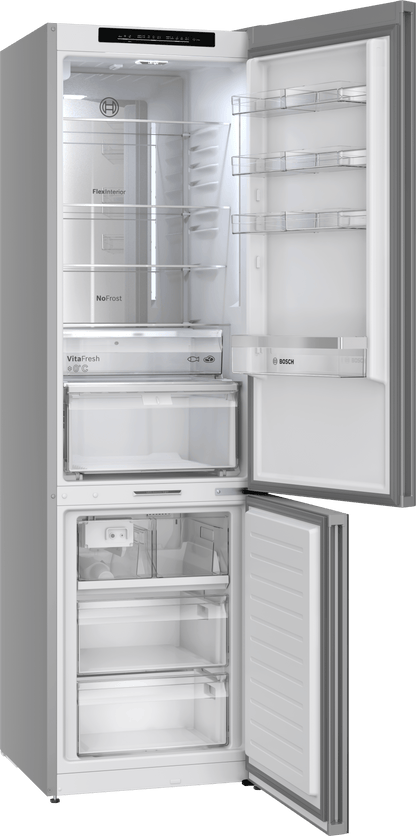 BOSCH B24CB80ESW 800 Series, free-standing fridge-freezer with freezer at bottom, glass door, 24'', White, Total No Frost White - B24CB80ESW