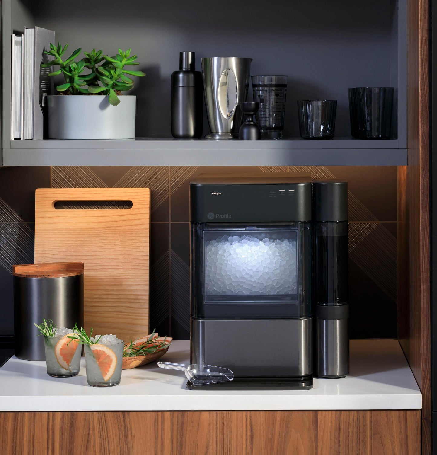 GE APPLIANCES GE Profile Opal 2.0 Nugget Ice Maker with Side Tank Black in Stainless Steel - XPIO13BCBT
