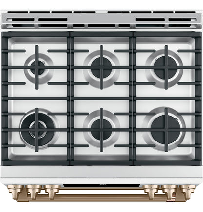 CAFE  30" Smart Slide-In, Front-Control, Gas Double-Oven Range with Convection White - CGS750P4MW2