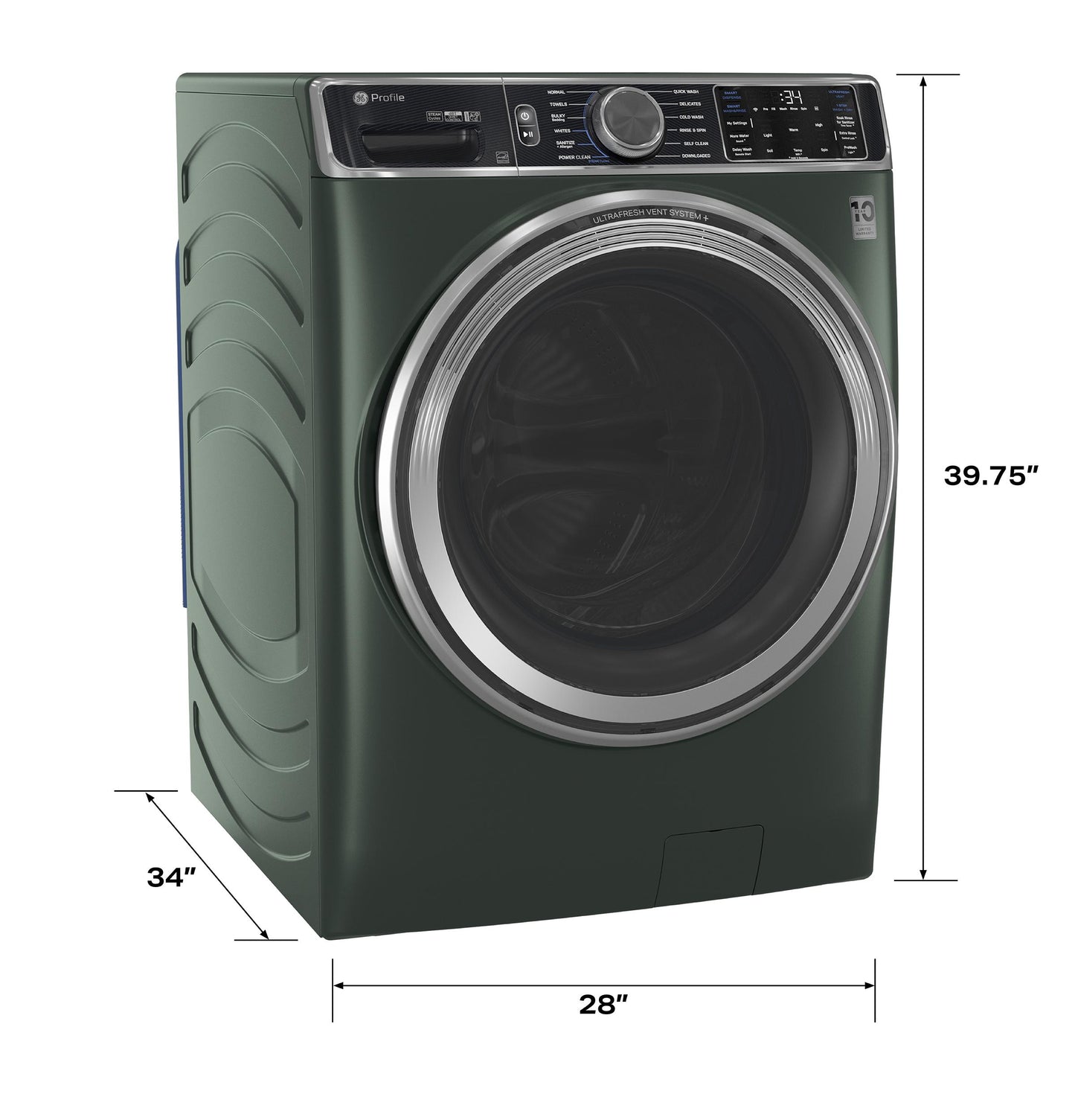 GE APPLIANCES PFW955SPWGN GE Profile™ 5.5 cu. ft. Capacity Smart Front Load ENERGY STAR® Steam Washer with UltraFresh Vent System+ and Smart Wash & Smart Rinse Green - PFW955SPWGN