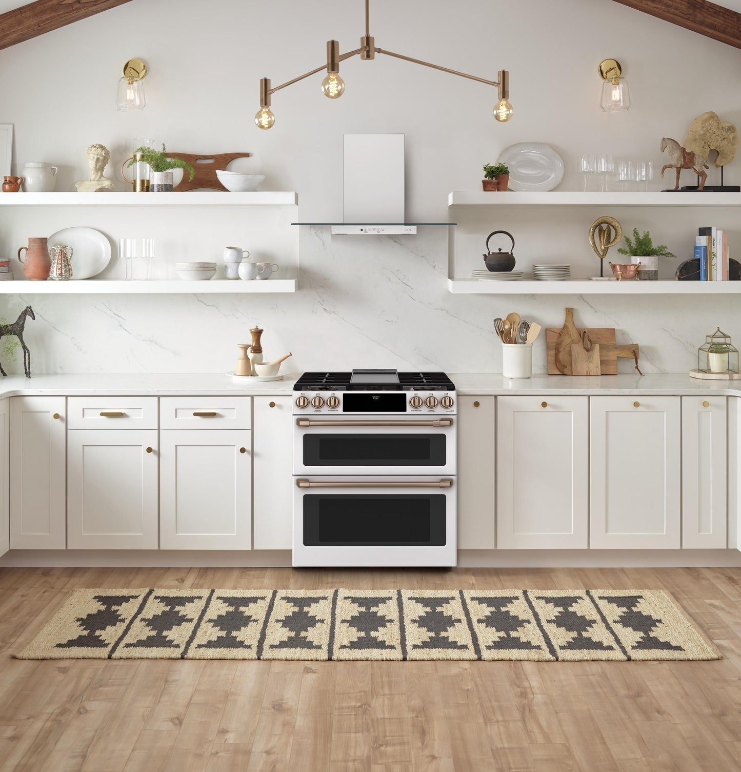 CAFE  30" Smart Slide-In, Front-Control, Gas Double-Oven Range with Convection White - CGS750P4MW2