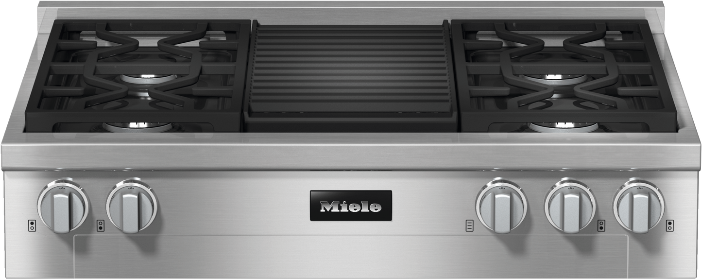 MIELE KMR11353GGR KMR 1135-3 G GR EDST/CLST - 36-inch Range Top with 4 burners and grill for flexibility and high performance in Stainless Steel - KMR11353GGR