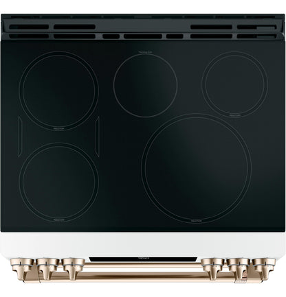 CAFE  30" Smart Slide-In, Front-Control, Induction and Convection Double-Oven Range White - CHS950P4MW2
