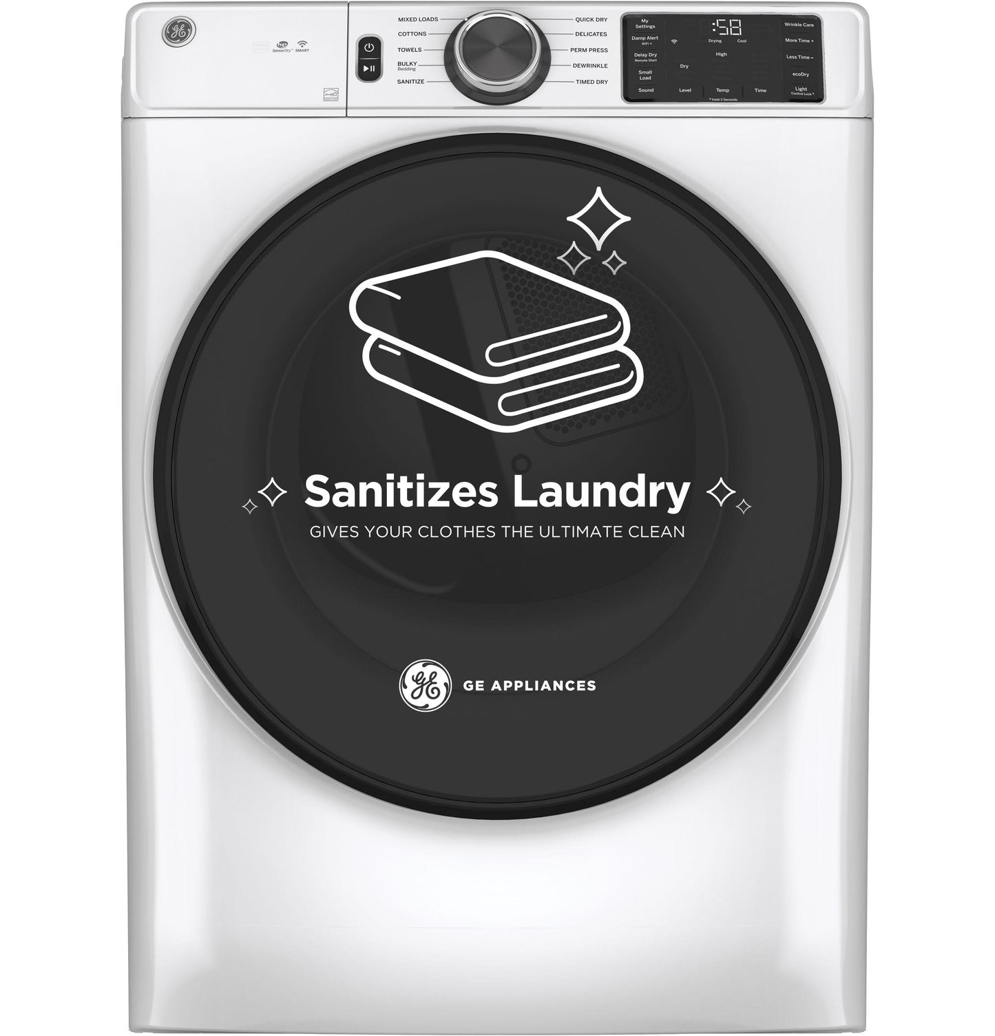 GE APPLIANCES GE 7.8 cu. ft. Capacity Smart Front Load Gas Dryer with Sanitize Cycle White - GFD55GSSNWW