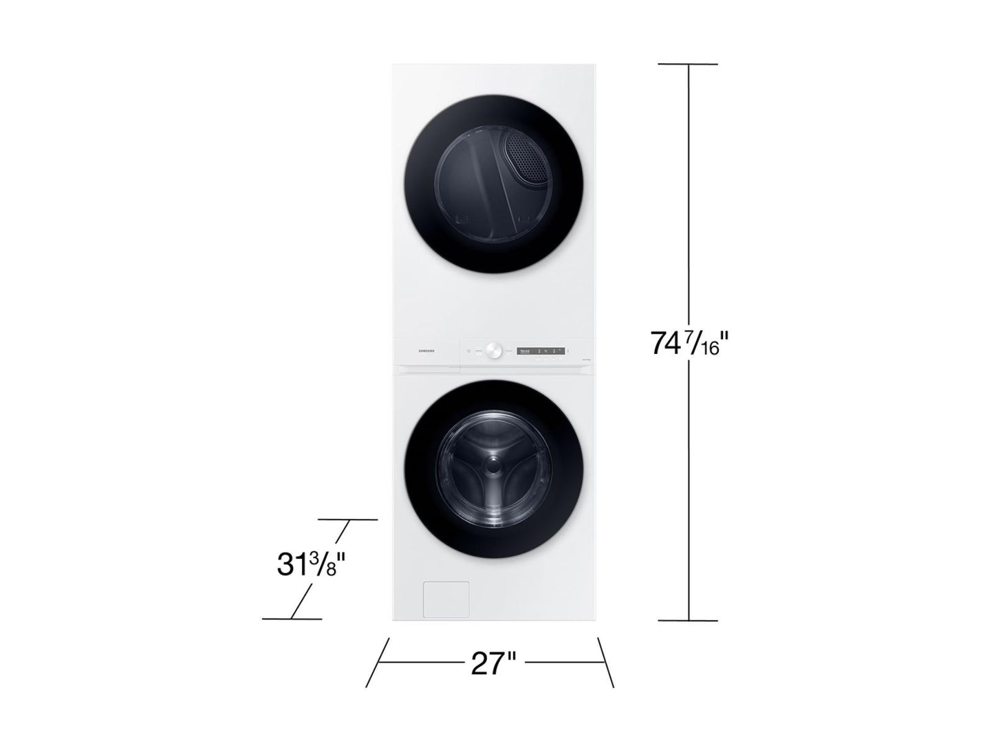 SAMSUNG WH46DBH100GW Bespoke 4.6 cu. ft. AI Laundry Hub™ Large Capacity Single Unit Washer with Steam Wash and 7.6 cu. ft. Gas Dryer in White - WH46DBH100GW