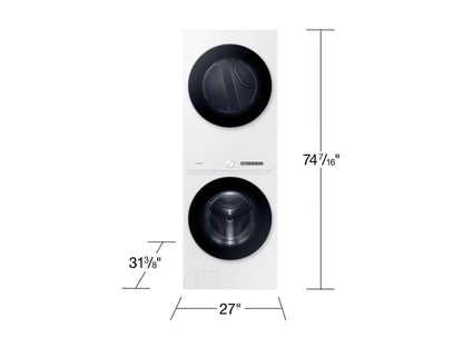 SAMSUNG WH46DBH100GW Bespoke 4.6 cu. ft. AI Laundry Hub™ Large Capacity Single Unit Washer with Steam Wash and 7.6 cu. ft. Gas Dryer in White - WH46DBH100GW