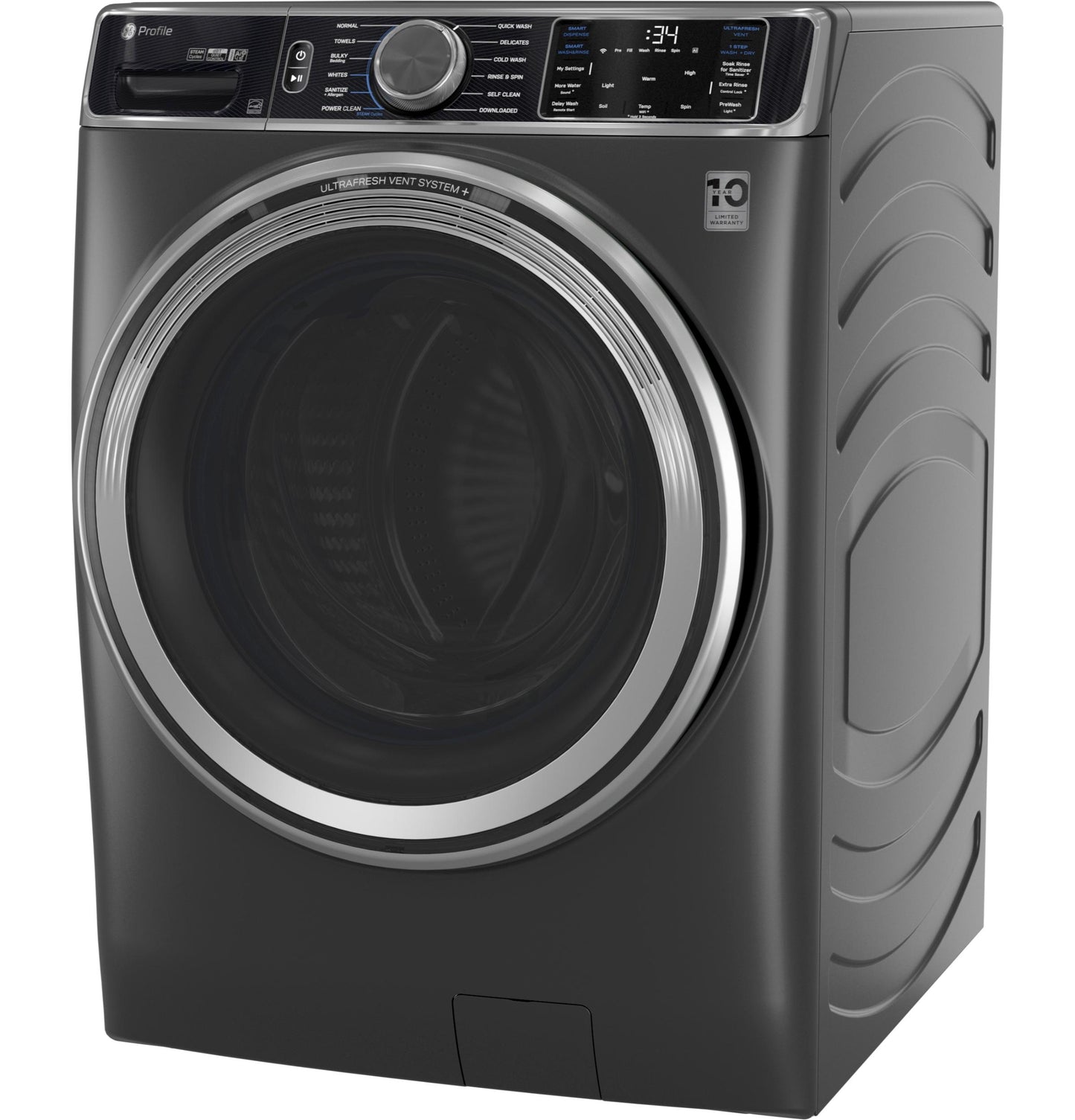 GE APPLIANCES GE Profile 5.5 cu. ft. Capacity Smart Front Load Steam Washer with UltraFresh Vent System+ and Smart Wash & Smart Rinse Gray - PFW955SPWDS