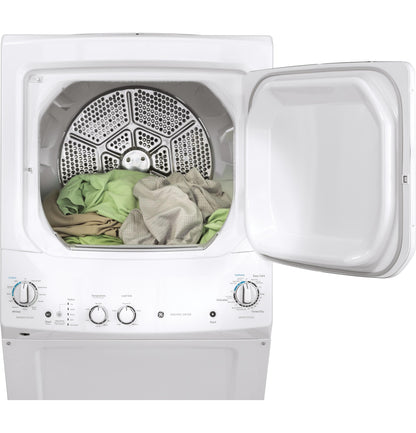 GE APPLIANCES GE Unitized Spacemaker 3.8 cu. ft. Capacity Washer with in Stainless Steel Basket and 5.9 cu. ft. Capacity Long Vent Electric Dryer White - GUV27ESSMWW