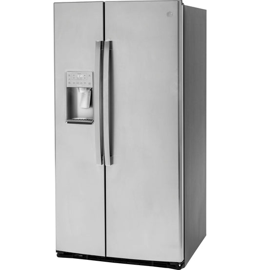 GE APPLIANCES 21.9 Cu. Ft. Counter-Depth Side-By-Side Refrigerator in Stainless Steel - PZS22MYKFS