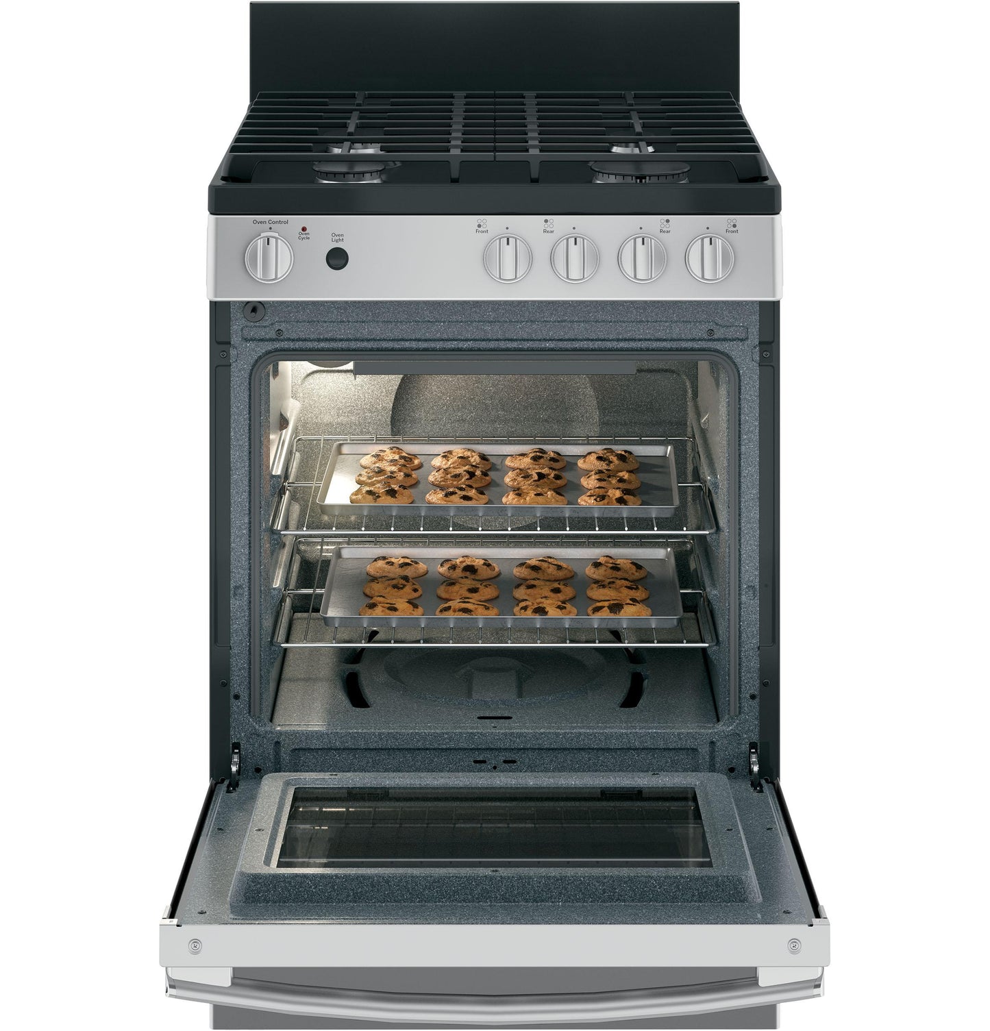 GE APPLIANCES 24" Steam Clean Free-Standing/Slide-in Gas Range Black On Stainless - JGAS640RMSS