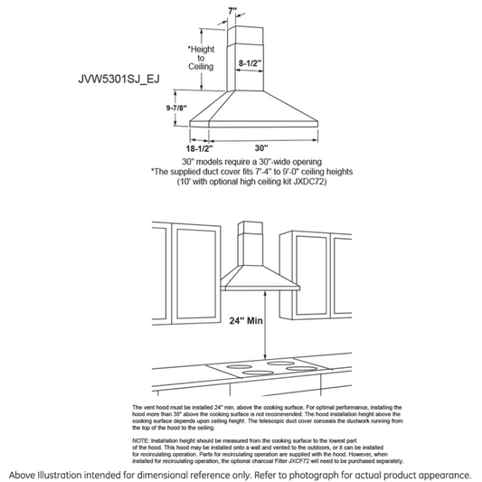 GE APPLIANCES JVW5301EJES GE 30" Wall-Mount Pyramid Chimney Hood Slate - JVW5301EJES