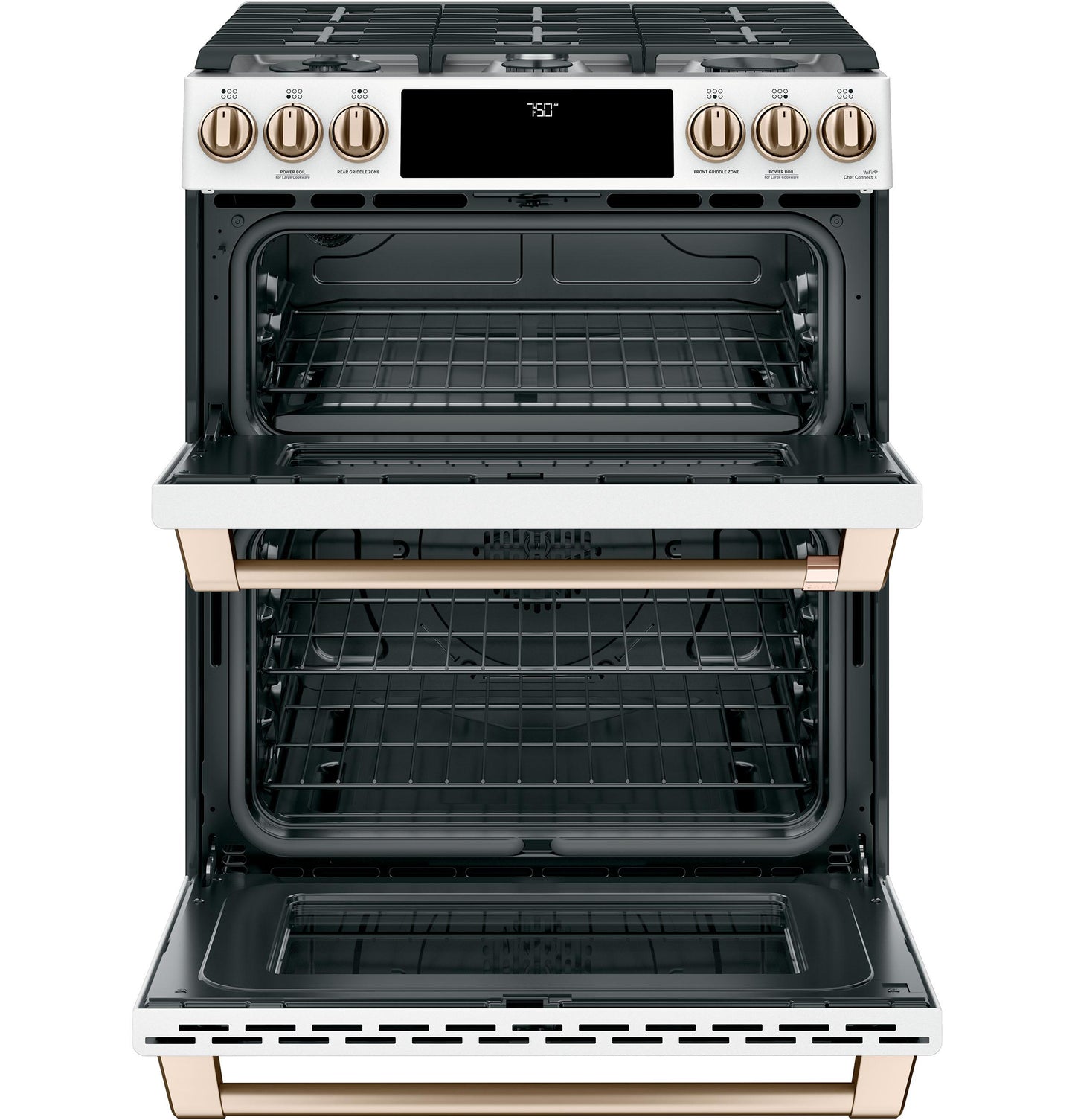 CAFE  30" Smart Slide-In, Front-Control, Gas Double-Oven Range with Convection White - CGS750P4MW2